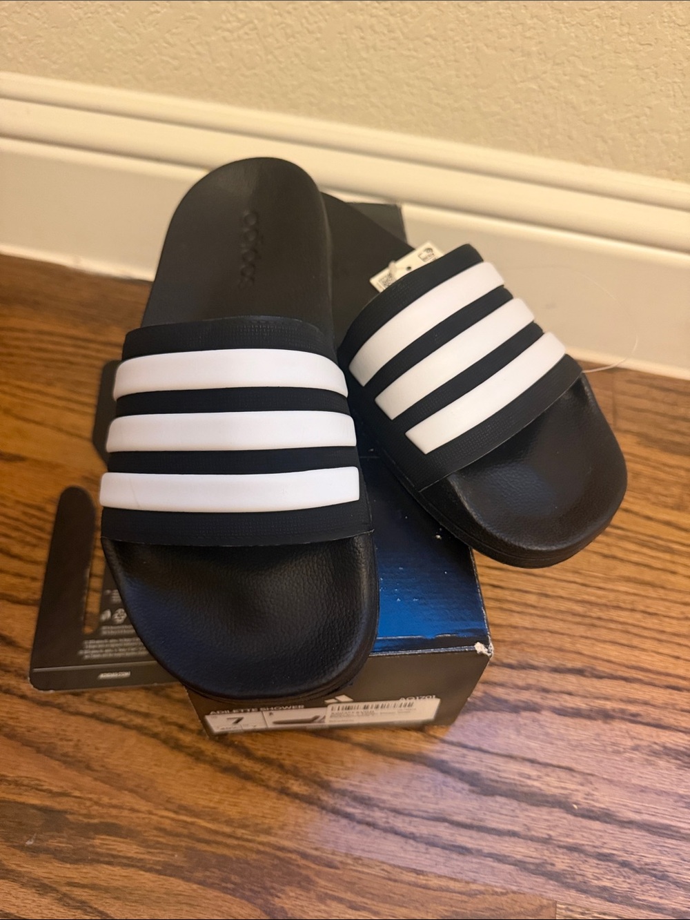 adidas Black and White Kids Slide Sandals